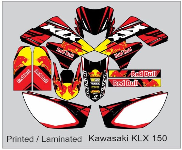 KAWASAKI: KLX 150 DECAL STICKER, RED BULL DESIGN