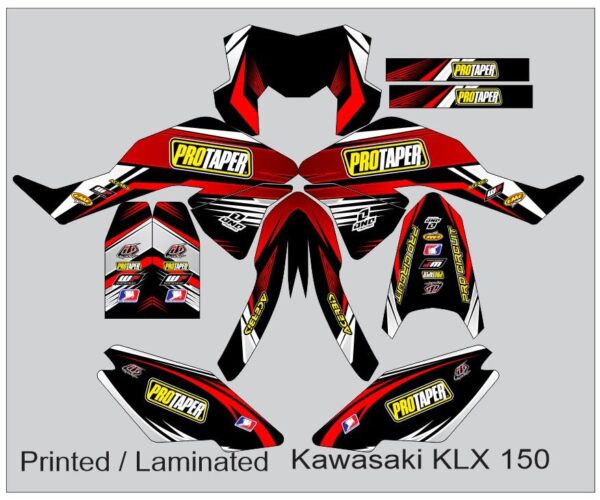 KAWASAKI: KLX 150  DECAL STICKER , RED TAPER DESIGN